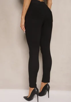 Czarne Spodnie o Klasycznym Fasonie High Waist z Guzikami Tiadira