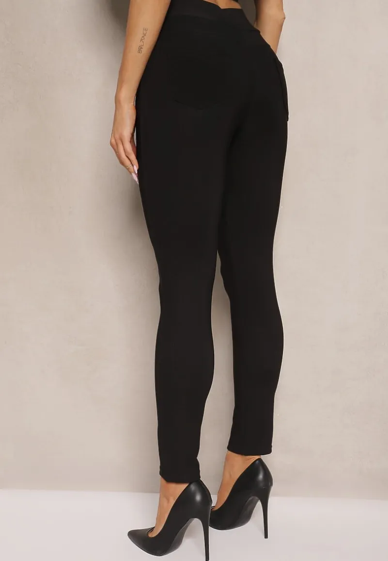 Czarne Spodnie o Klasycznym Fasonie High Waist z Guzikami Tiadira