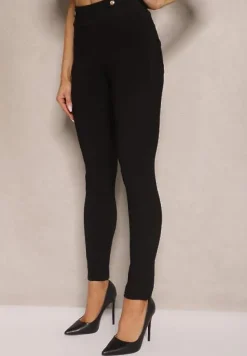 Czarne Spodnie o Klasycznym Fasonie High Waist z Guzikami Tiadira