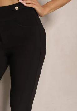 Czarne Spodnie o Klasycznym Fasonie High Waist z Guzikami Tiadira