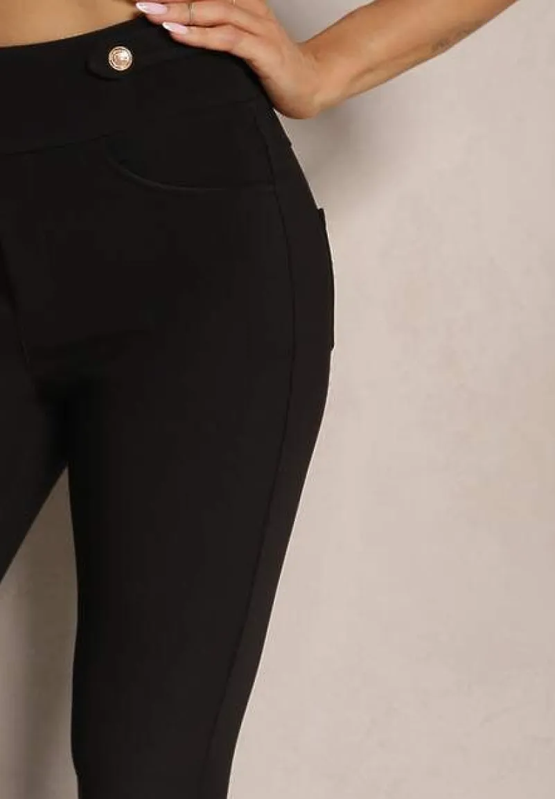 Czarne Spodnie o Klasycznym Fasonie High Waist z Guzikami Tiadira