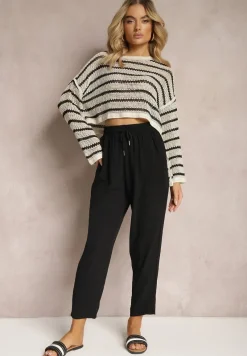 Czarne Spodnie o Luźnym Fasonie ze Sznurkiem i Gumką w Talii Enivea