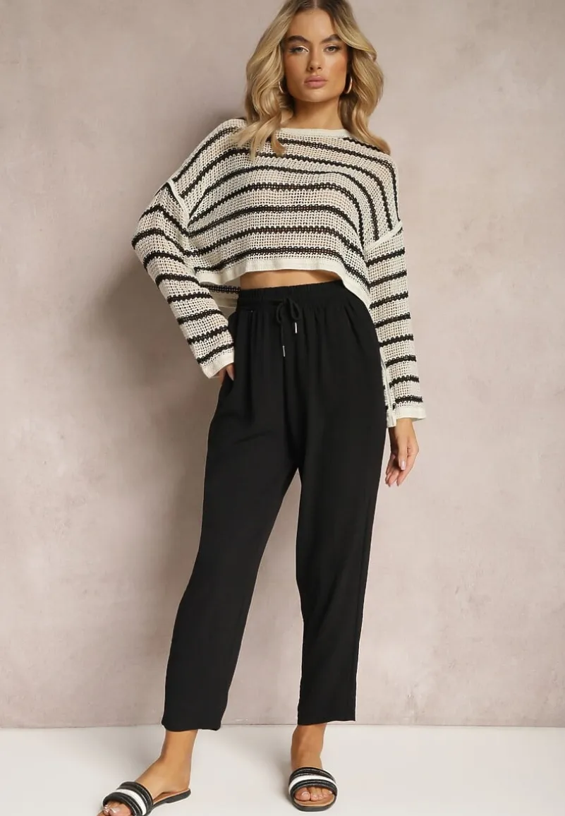 Czarne Spodnie o Luźnym Fasonie ze Sznurkiem i Gumką w Talii Enivea