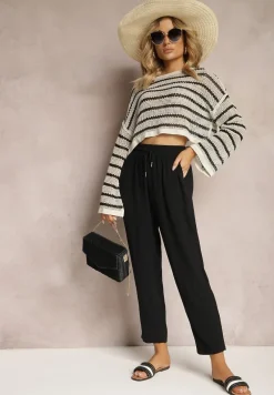 Czarne Spodnie o Luźnym Fasonie ze Sznurkiem i Gumką w Talii Enivea