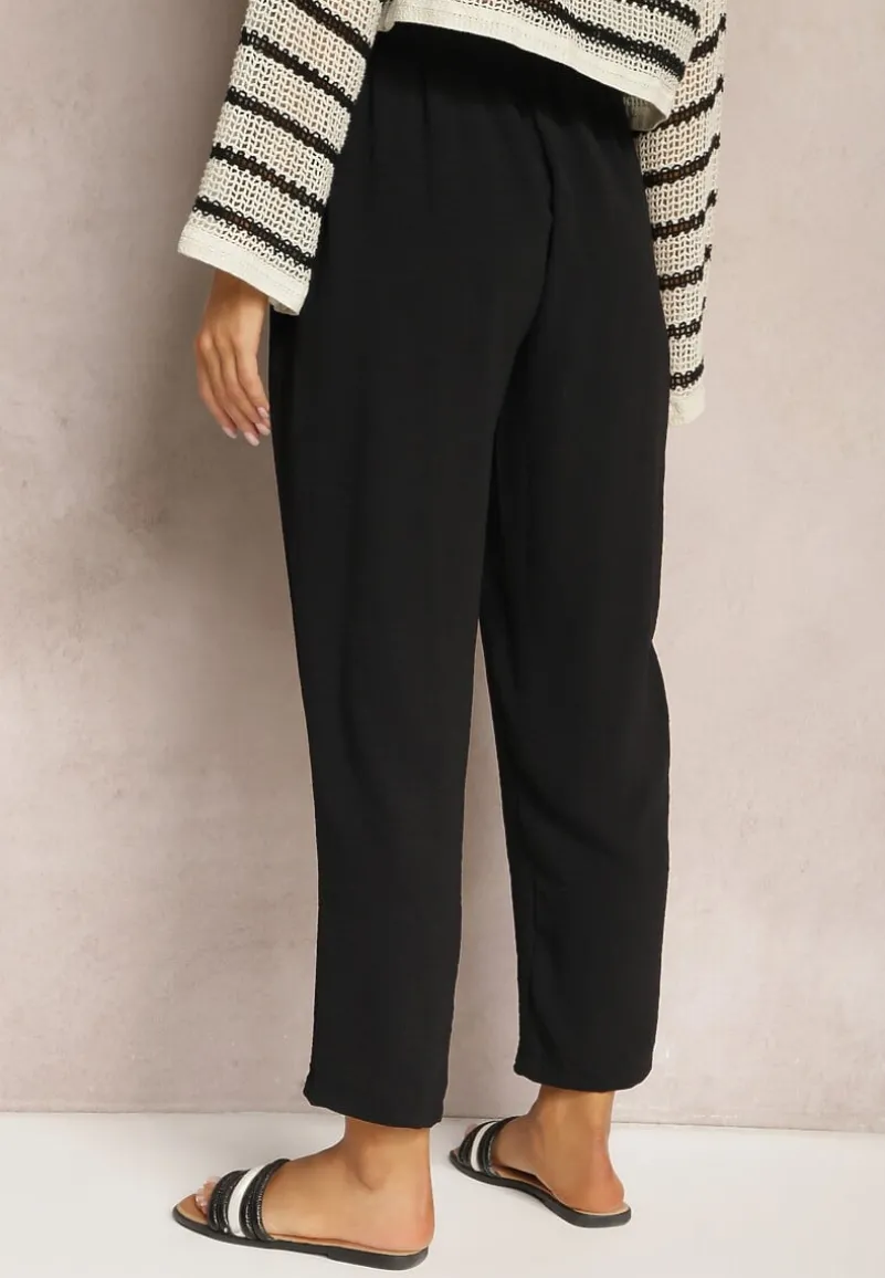 Czarne Spodnie o Luźnym Fasonie ze Sznurkiem i Gumką w Talii Enivea