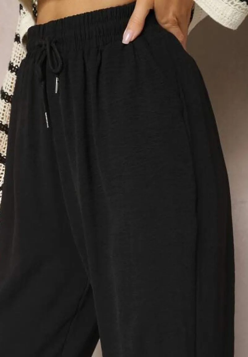 Czarne Spodnie o Luźnym Fasonie ze Sznurkiem i Gumką w Talii Enivea