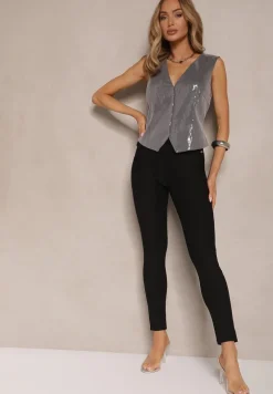 Czarne Spodnie Skinny High Waist z Gumką w Talii Ivelbia