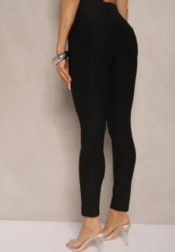 Czarne Spodnie Skinny High Waist z Gumką w Talii Ivelbia
