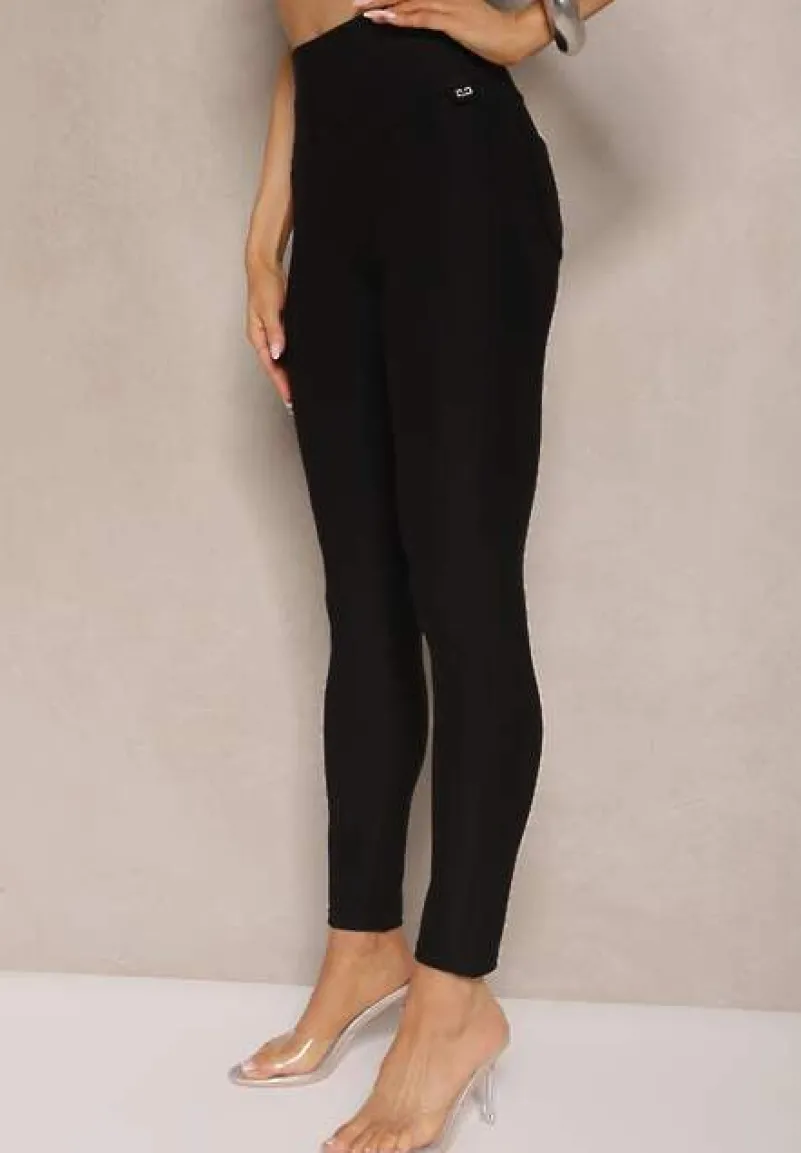 Czarne Spodnie Skinny High Waist z Gumką w Talii Ivelbia