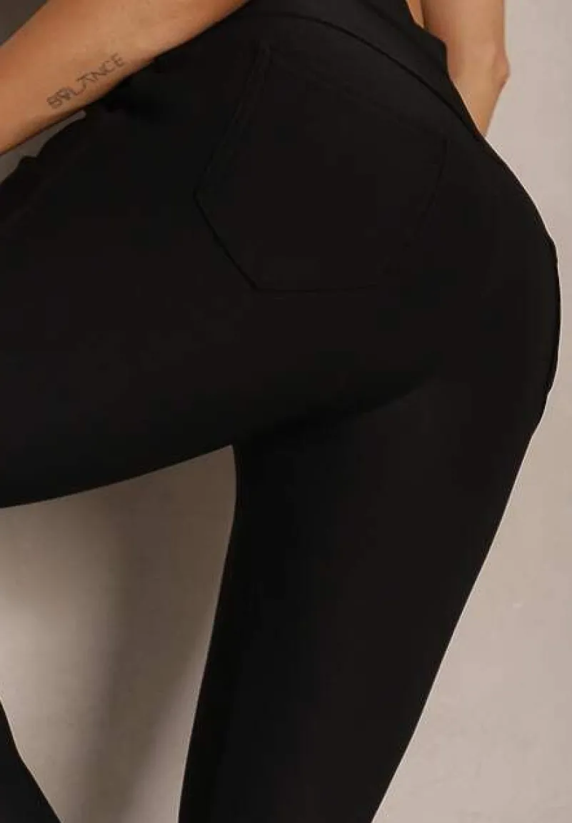 Czarne Spodnie Skinny High Waist z Gumką w Talii Ivelbia