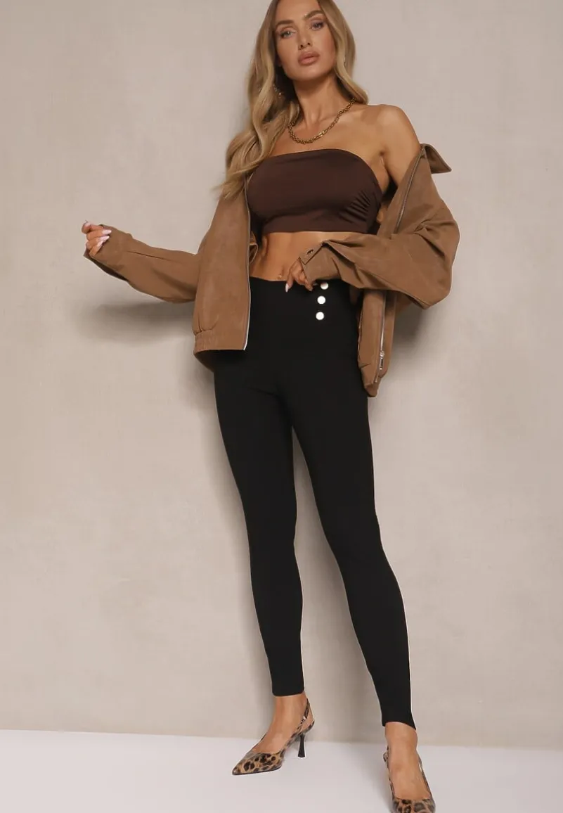 Czarne Spodnie Skinny z Bawełną i Ozdobnymi Guzikami Arrimarela