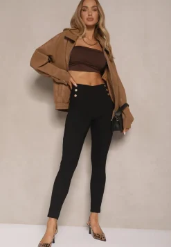 Czarne Spodnie Skinny z Bawełną i Ozdobnymi Guzikami Arrimarela