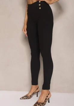 Czarne Spodnie Skinny z Bawełną i Ozdobnymi Guzikami Arrimarela