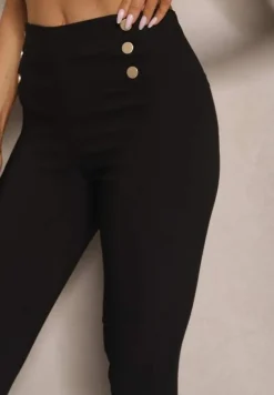 Czarne Spodnie Skinny z Bawełną i Ozdobnymi Guzikami Arrimarela