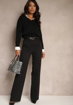 Czarne Spodnie w Kant w Garniturowym Stylu High Waist Jaessa