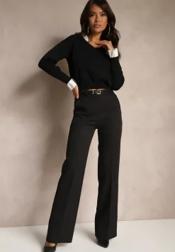 Czarne Spodnie w Kant w Garniturowym Stylu High Waist Jaessa