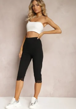 Czarne Spodnie z Bawełny o Długości 3/4 Legginsy Abiknia