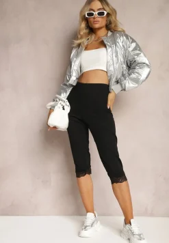 Czarne Spodnie z Bawełny o Długości 3/4 Legginsy Abiknia