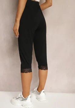Czarne Spodnie z Bawełny o Długości 3/4 Legginsy Abiknia