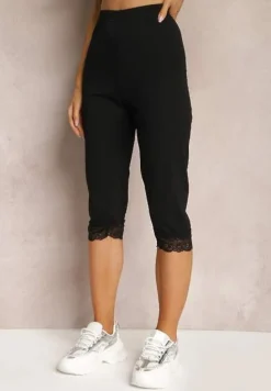 Czarne Spodnie z Bawełny o Długości 3/4 Legginsy Abiknia