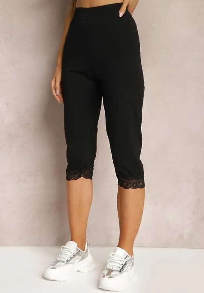 Czarne Spodnie z Bawełny o Długości 3/4 Legginsy Abiknia