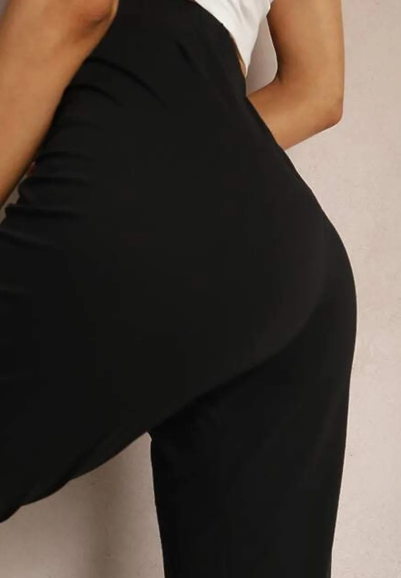 Czarne Spodnie z Bawełny o Długości 3/4 Legginsy Abiknia