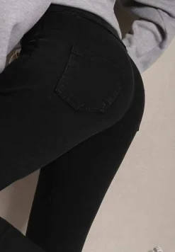 Czarne Spodnie z Dodatkiem Bawełny High Waist Wiązane w Pasie Nirinne