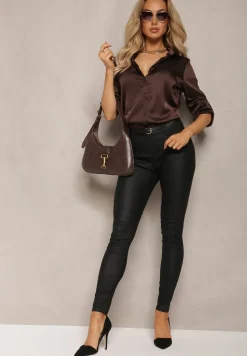 Czarne Spodnie z Ekoskóry o Fasonie Skinny Sonowa