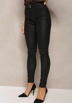 Czarne Spodnie z Ekoskóry o Fasonie Skinny Sonowa