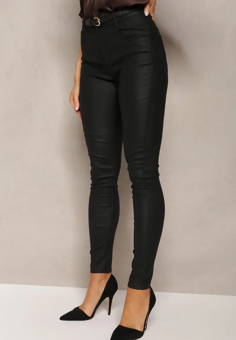 Czarne Spodnie z Ekoskóry o Fasonie Skinny Sonowa