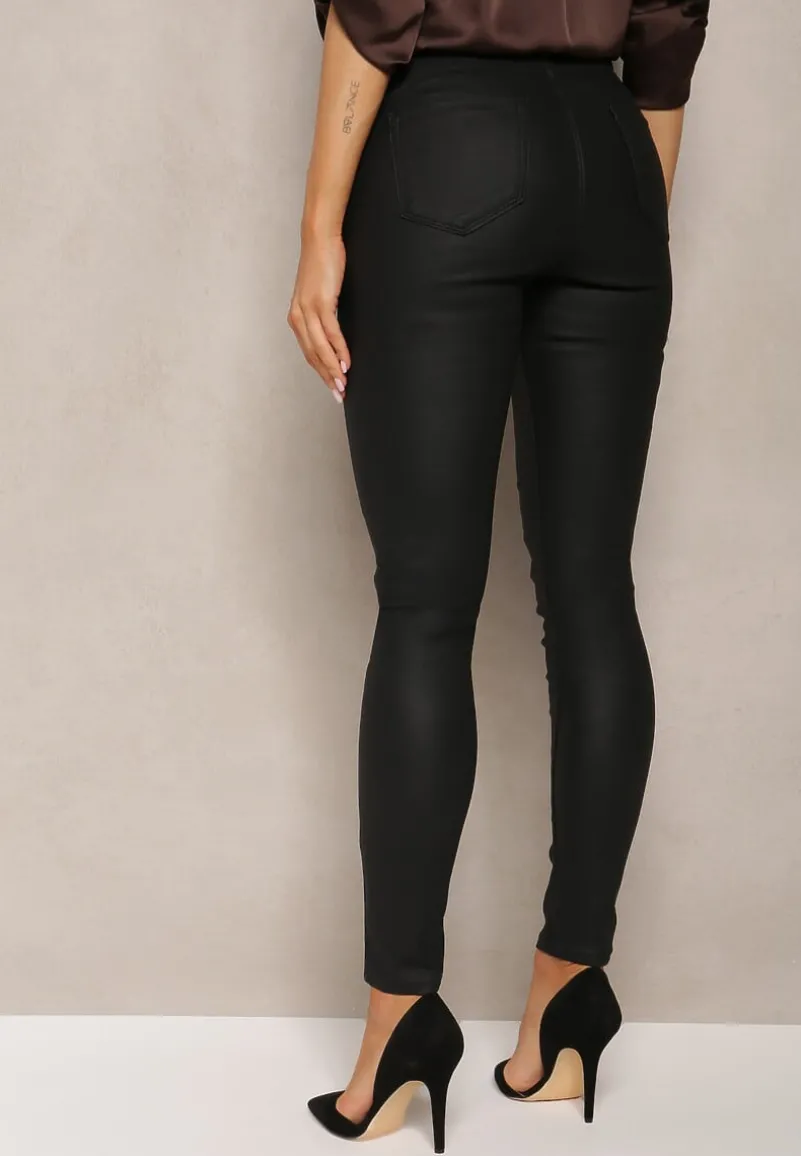 Czarne Spodnie z Ekoskóry o Fasonie Skinny Sonowa