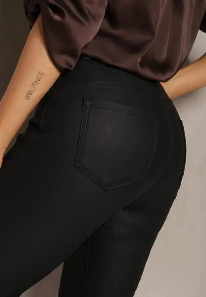 Czarne Spodnie z Ekoskóry o Fasonie Skinny Sonowa