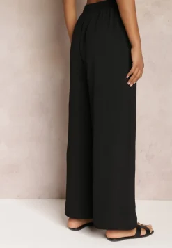 Czarne Spodnie z Gumką w Pasie i Szerokimi Nogawkami Seira