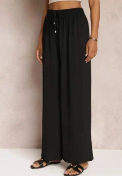 Czarne Spodnie z Gumką w Pasie i Szerokimi Nogawkami Seira