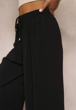 Czarne Spodnie z Gumką w Pasie i Szerokimi Nogawkami Seira