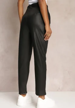 Czarne Spodnie z Imitacji Skóry i Wysokim Stanem Linosja