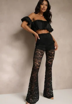 Czarne Spodnie z Koronki o Fasonie Dzwonów Ovilisse