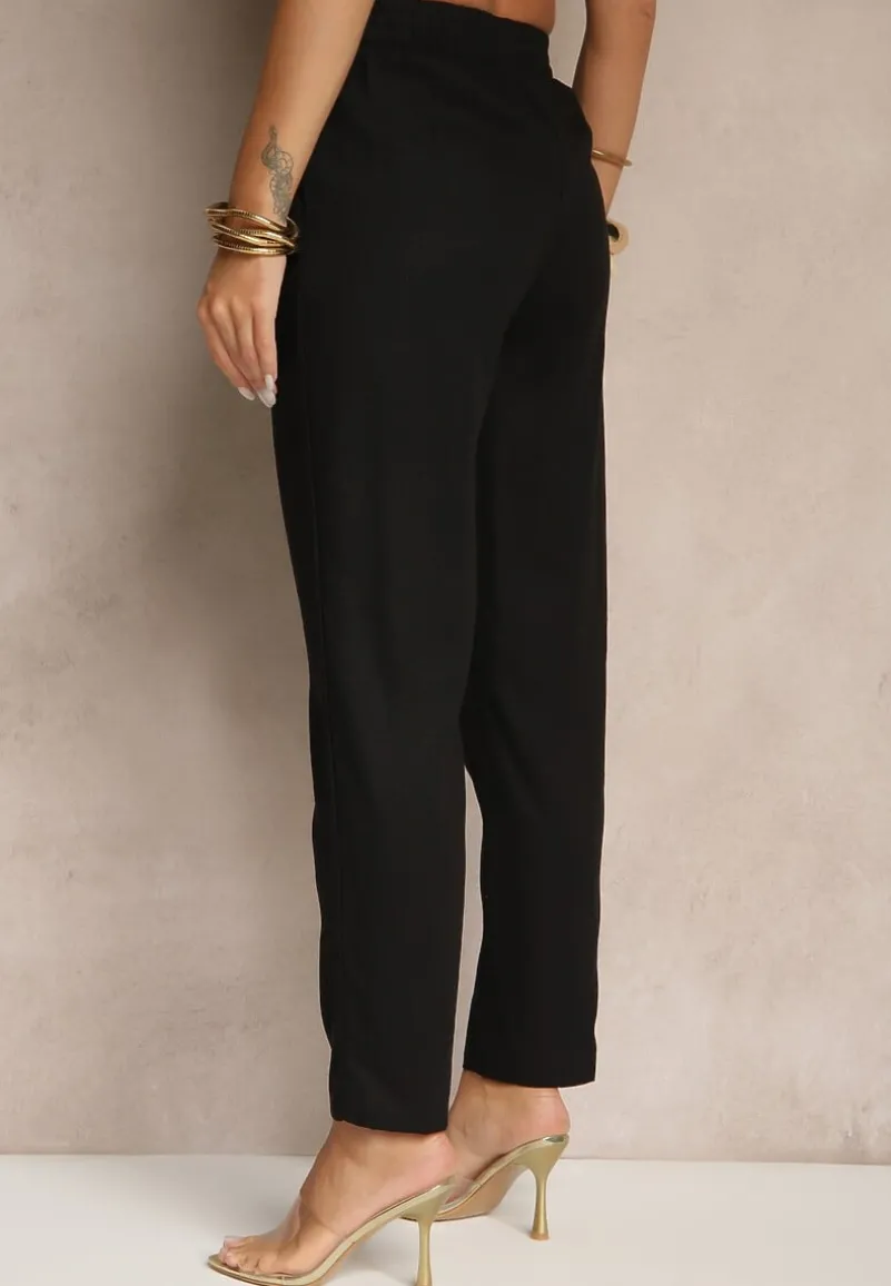 Czarne Spodnie z Lnem i Wiązaniem Natomiela