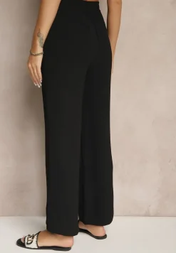 Czarne Spodnie z Szeroką Nogawką Wiązane w Talii Salemira