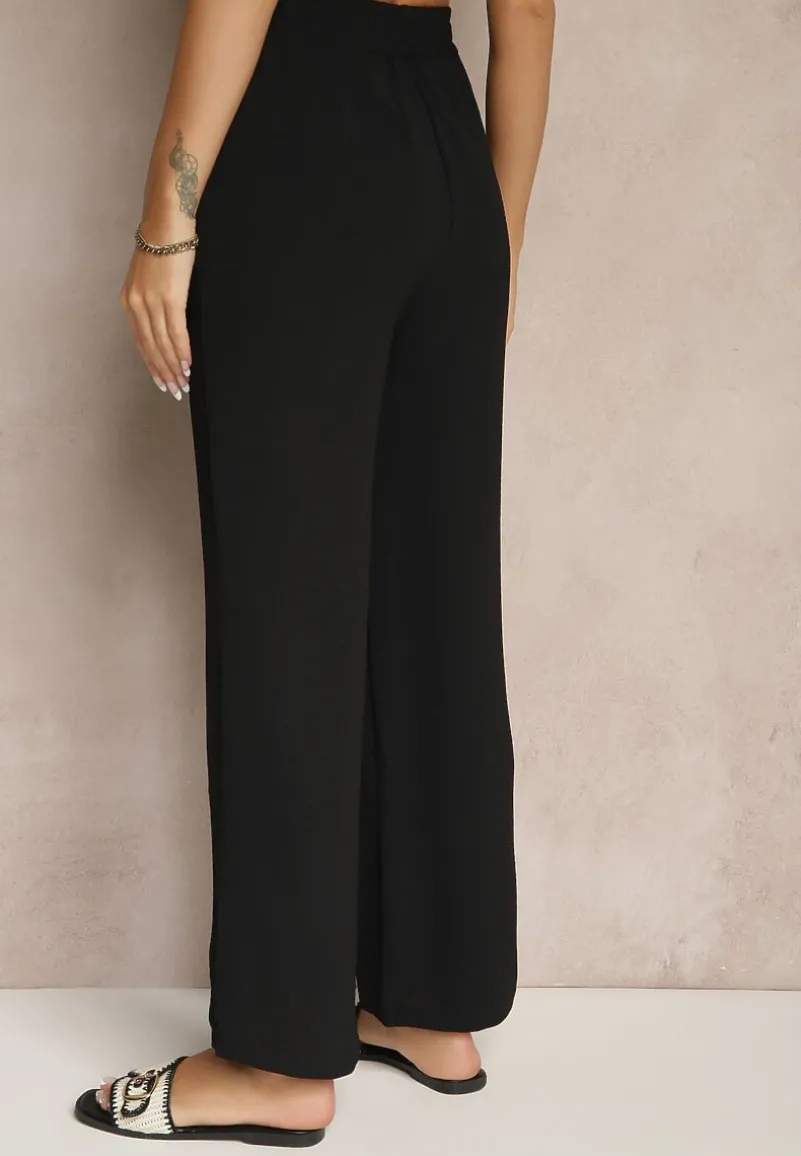 Czarne Spodnie z Szeroką Nogawką Wiązane w Talii Salemira