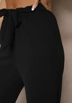 Czarne Spodnie z Szeroką Nogawką Wiązane w Talii Salemira