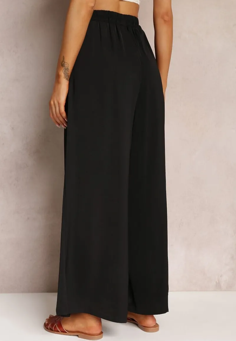 Czarne Spodnie z Szerokimi Nogawkami i Gumką w Pasie Jacobisa