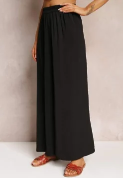 Czarne Spodnie z Szerokimi Nogawkami i Gumką w Pasie Jacobisa