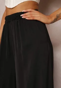 Czarne Spodnie z Szerokimi Nogawkami i Gumką w Pasie Jacobisa