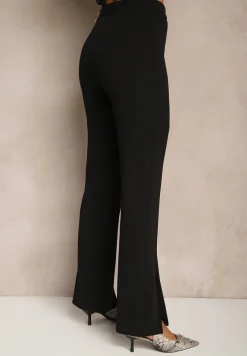 Czarne Spodnie z Wiskozą High Waist w Eleganckim Stylu Tatariela