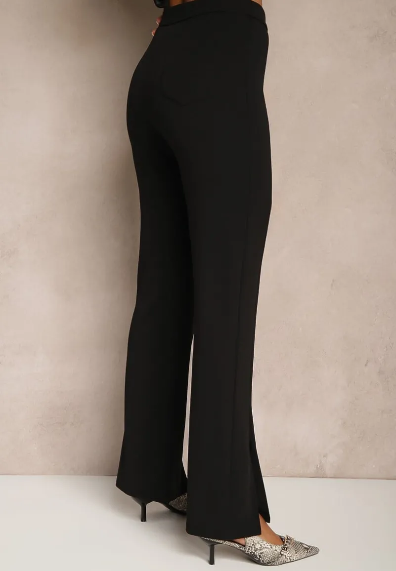 Czarne Spodnie z Wiskozą High Waist w Eleganckim Stylu Tatariela