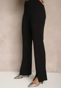Czarne Spodnie z Wiskozą High Waist w Eleganckim Stylu Tatariela