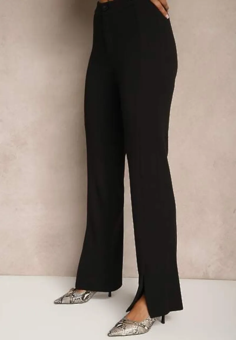 Czarne Spodnie z Wiskozą High Waist w Eleganckim Stylu Tatariela