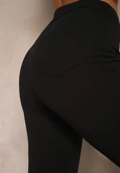 Czarne Spodnie z Wiskozą High Waist w Eleganckim Stylu Tatariela