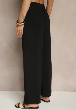 Czarne Spodnie z Wiskozy High Waist o Szerokim Kroju Avelozi